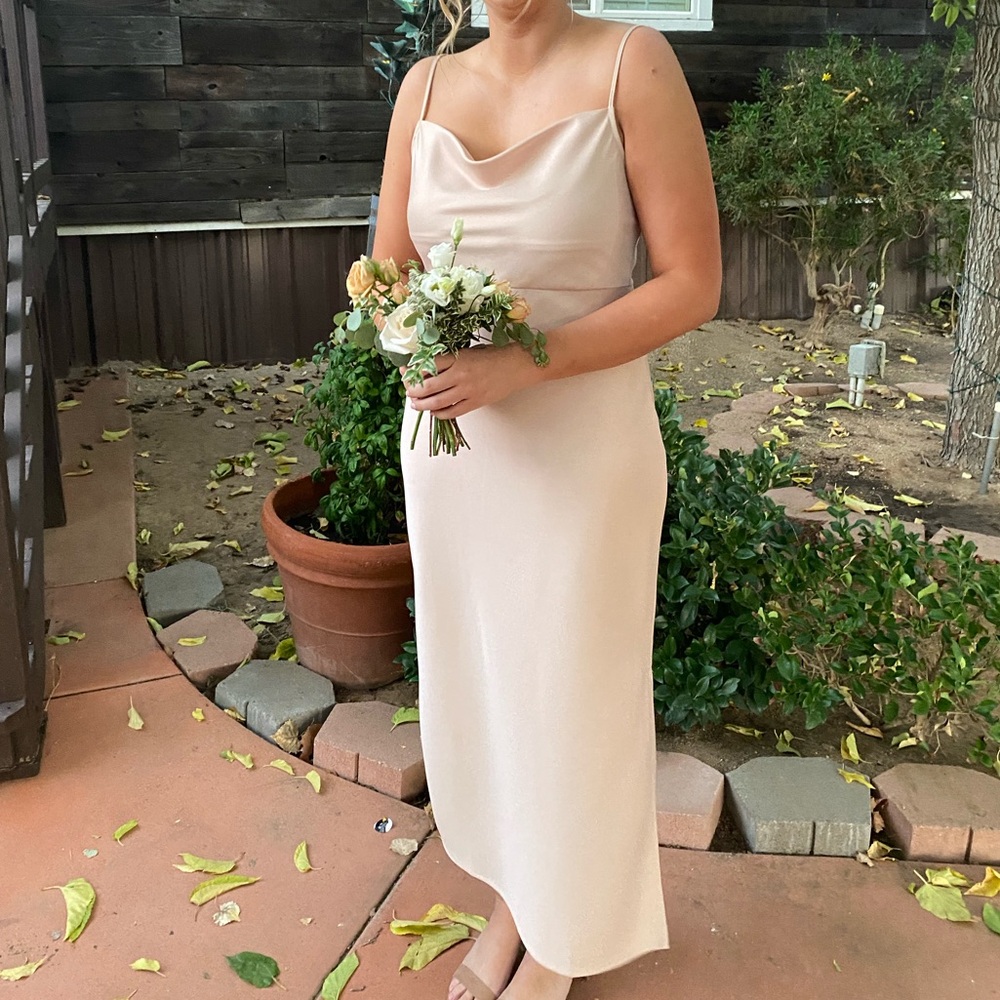 BHLDN (Anthropologie) midi satin dress with cowl neckline